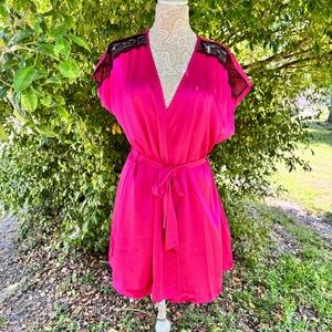 Linea Donatella Hot Pink  Babydoll Chemise And Robe Set Size XL‎ NWT Boudoir